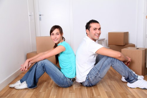 Packed boxes and furniture ready for self storage in Clapham